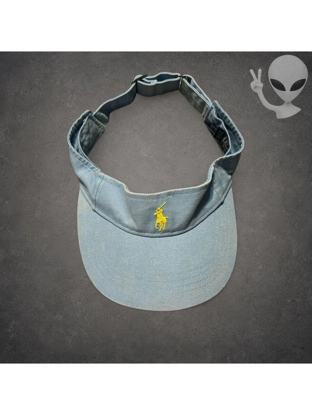 Vintage Polo Ralph Lauren Sky Blue Visor Hat Yellow Pony Adjustable Cotton